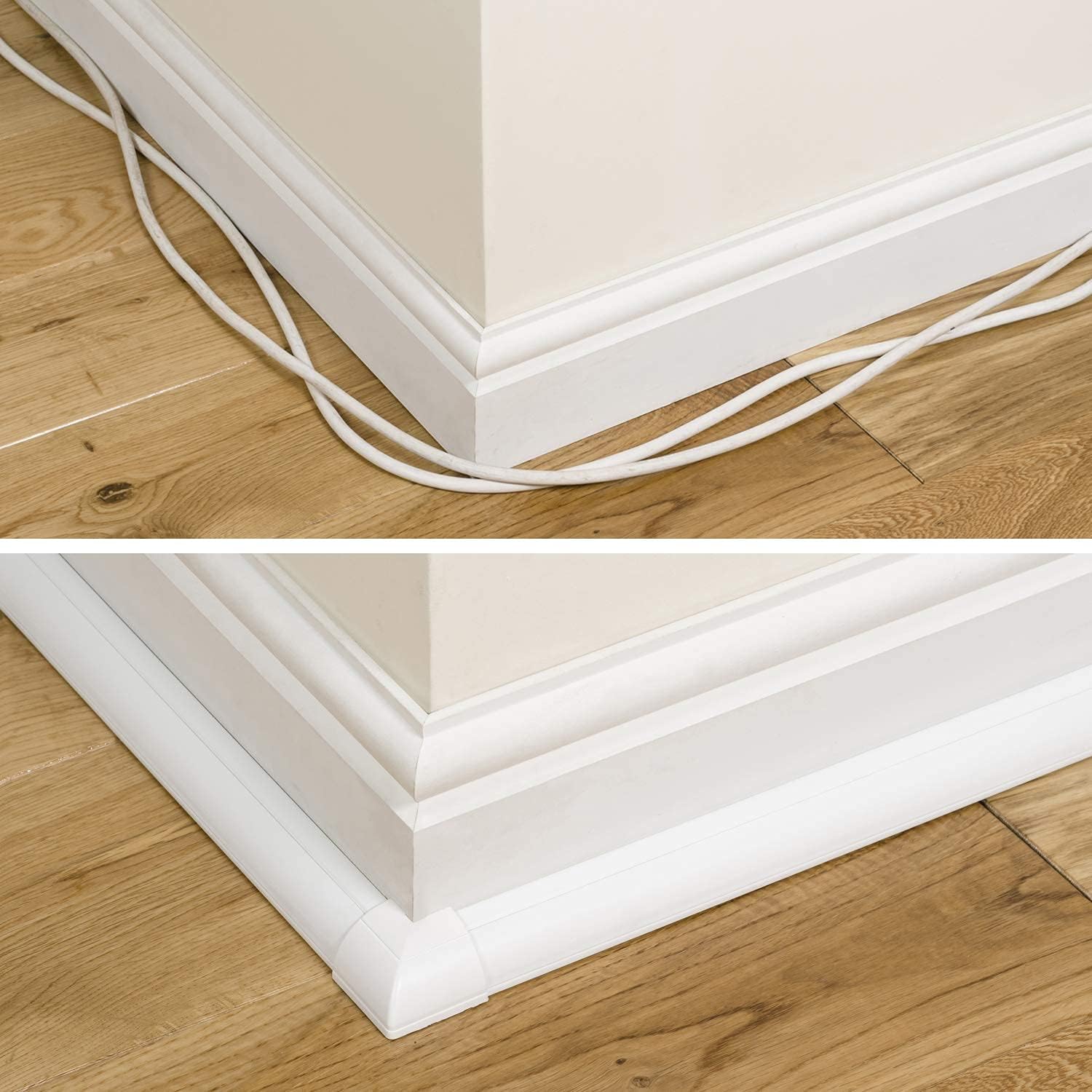 D-Line Quarter Round Cable Raceway, Self-Adhesive Baseboard Molding Alternative, Corner Cord Cover, Paintable Self-Adhesive Wire Hider