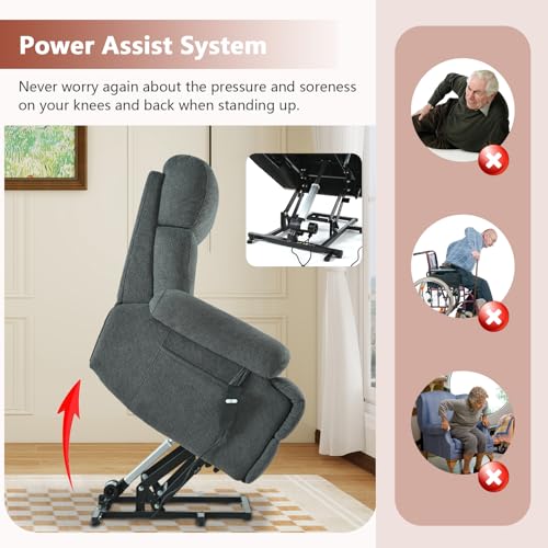 Small Power Lift Recliner for Elderly, Lift Chair Recliners, Electric Recliner Chairs for Seniors, Remote Control, Adjustable, Side Pocket (Navy Blue)