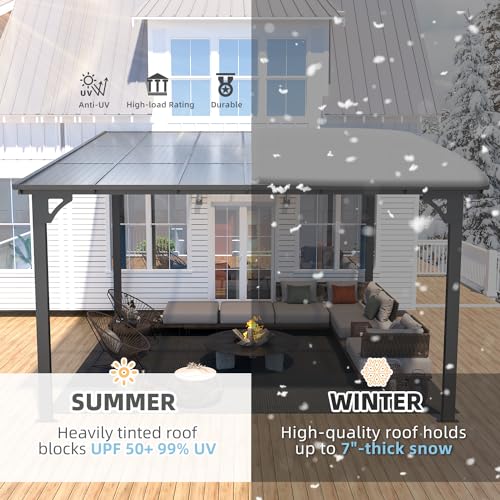 AECOJOY 10&rsquo; x 10&rsquo; Gazebo, Wall Mounted Gazebos Pergola on Clearance, Outdoor Patio Lean to Gazebo Awnings for Deck, Porch
