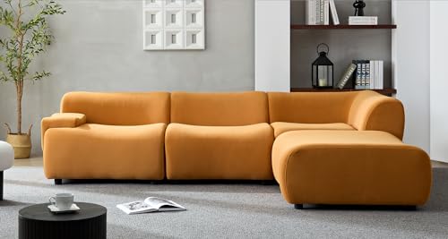 135" Curved Sectional Sofa with Left Chaise Longue,Modern Boucle Fabric Upholstered Modular Cloud Couch with Two Throw Pillows