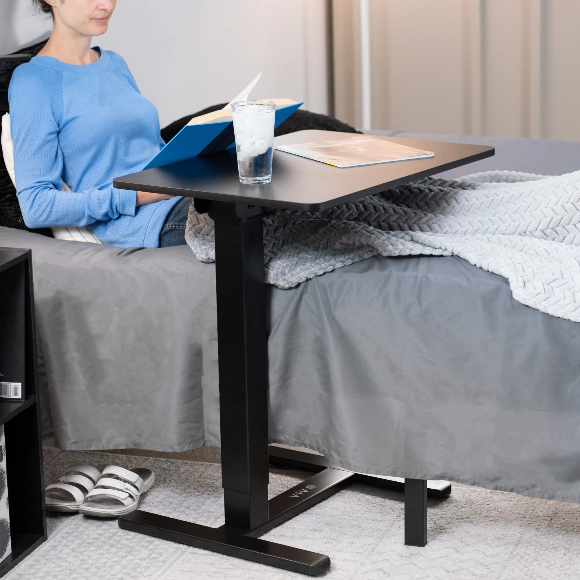 VIVO Electric 28" Mobile Height Adjustable Overbed Table with Hidden Casters