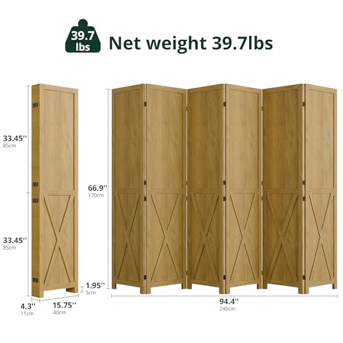 Cozy Castle Wood Room Divider, 4 Panel 66.9 Inch Privacy Screen, Folding Wall Divider, Barnwood Room Separator, Freestanding Partition