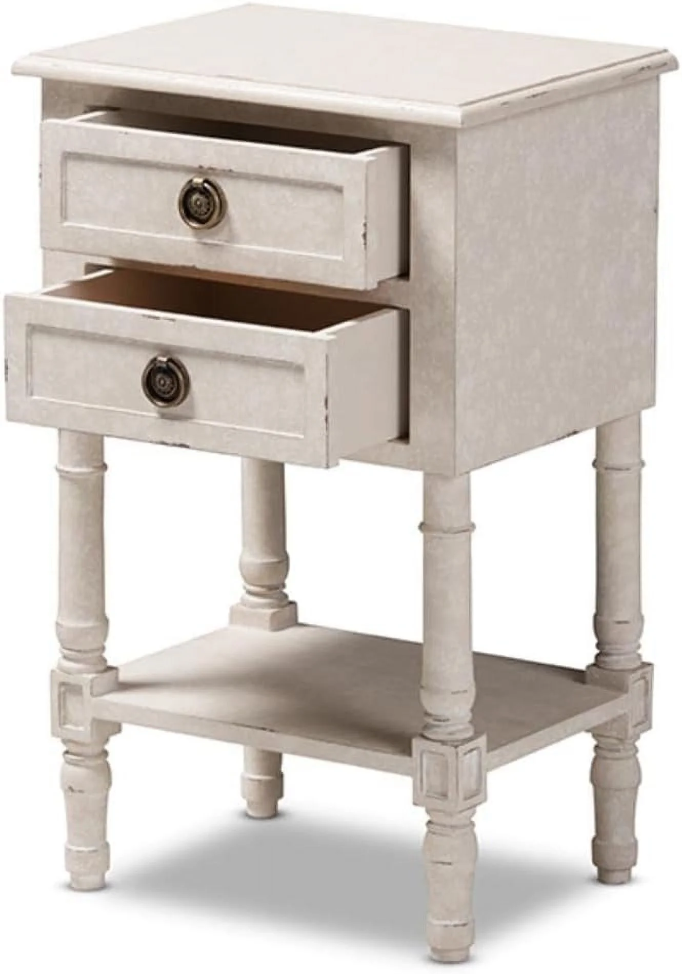 Lenore Country Cottage Farmhouse Whitewashed 2-Drawer Nightstand