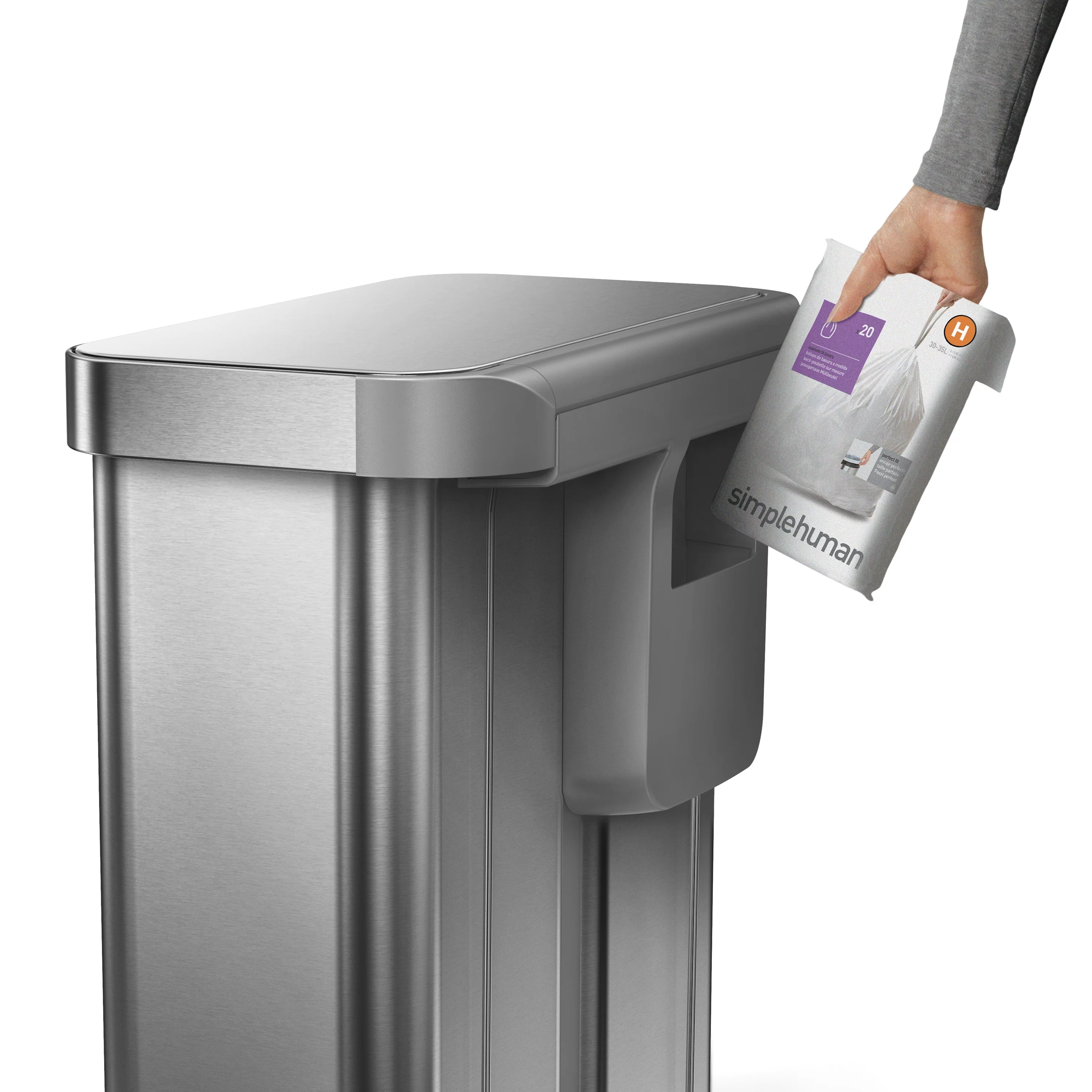 simplehuman 58 Liter / 15.3 gal Stainless Steel Dual Compartment Recycler Kitchen Step Trash Can, Brushed Stainless Steel - Radiant Selections