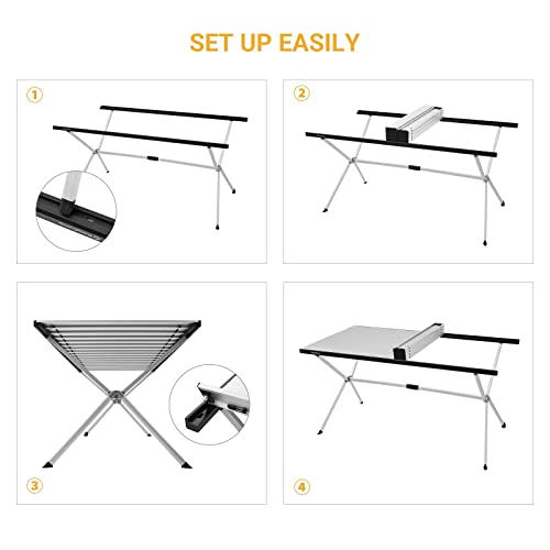 KingCamp Camping Table Folding Portable Table Aluminum Roll Up Lightweight Foldable Large Camp Table for Indoor Outdoor Picnic Backyard, 53.5"X27.5"