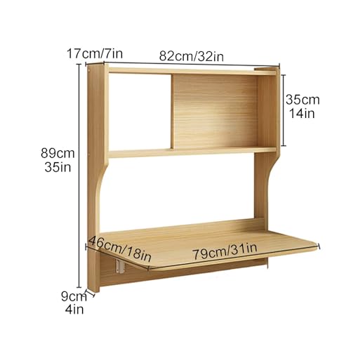 Wall Mounted Drop-Leaf Table, Wall Mounted Floating Folding Table with Storage Shelves, Multifunctional Computer Workstation