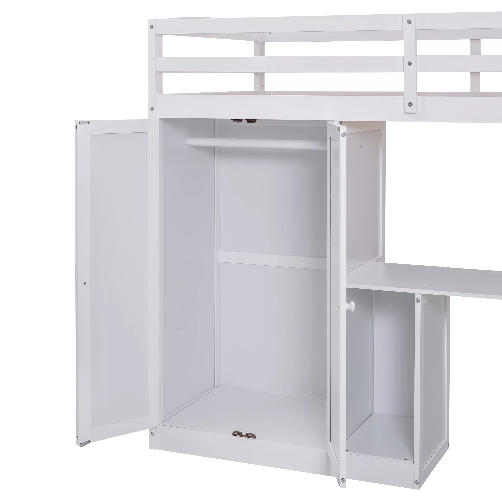 Bellemave Twin Size Loft Bed with Wardrobe and Staircase, Desk and Storage Drawers and Cabinet, Wood All-In-One Loft Bed Frame for Kids, Teens (White)
