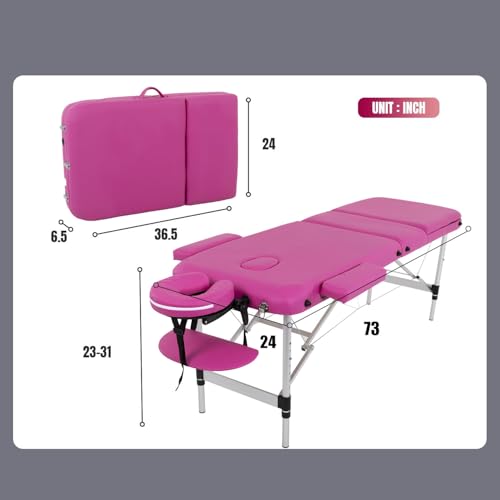BestMassage Aluminium Massage Bed Portable Massage Table 28 inche Wide Lash Bed Heigh Adjustable 3 Folding Spa Table with Non-Woven Bag for Spa