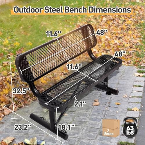 8FT Heavy Duty Park Bench with Back Portable Frame, Outdoor Metal Park Bench with Backrest, Steel Mesh Outdoor Bench for Garden, Lawn, Patio, Porch