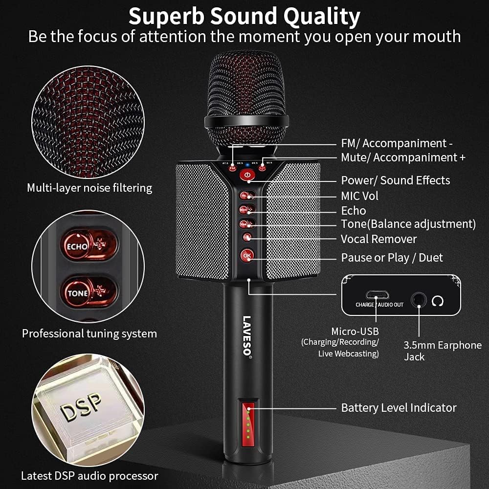 Karaoke Microphone for Adults,Portable Handheld Karaoke Mic Speaker,Wireless Bluetooth MIC Sys,Surround Stereo Lossless Sound,Voice Changer,8H Singing