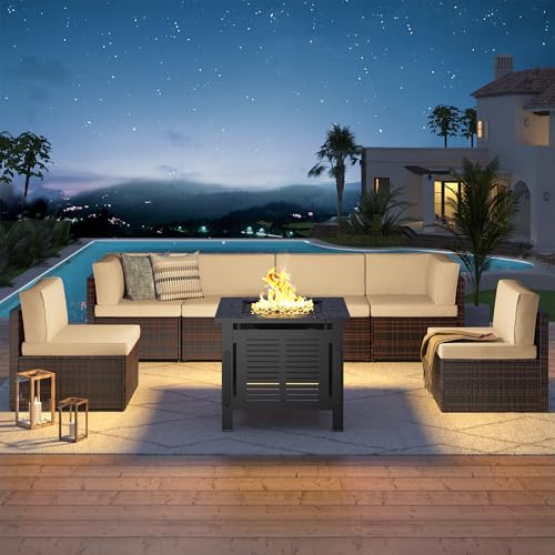 U-MAX 7 Piece Outdoor Patio Furniture Set, PE Rattan Outdoor Wicker Sectional Furniture Chair Set with Cushions and Tea Table