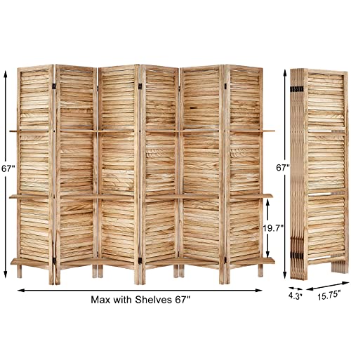 Room Divider with Shelves, Privacy Screen, Room Dividers and Folding Privacy Screens, 5 Panel Wood Temporary Wall Partition Separation Separator
