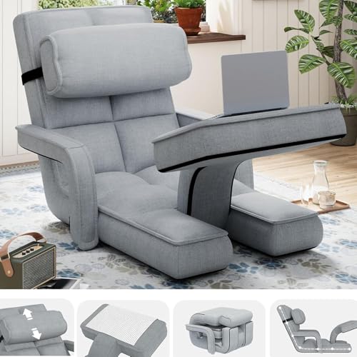 Esright Floor Chair, Padded Folding Gaming Chair with 14-Level Adjustable Backrest