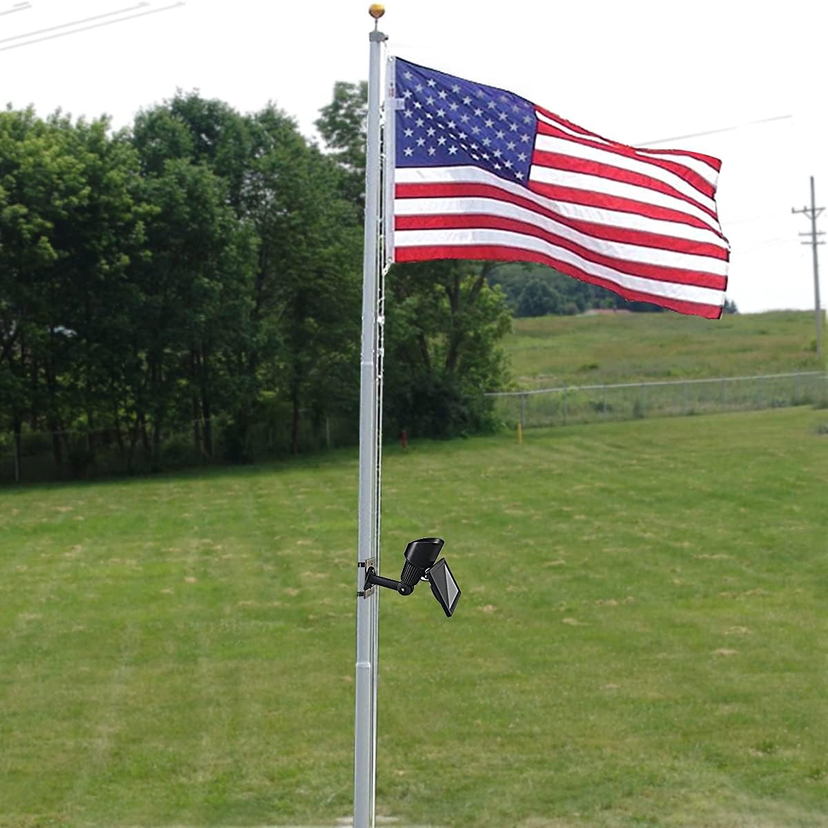 Solar Flag Pole Light, 5 Super-Bright LEDs, Adjustable Metal Clamps Fits 2-6'' Flag Poles, Waterproof Outdoor Dusk to Dawn