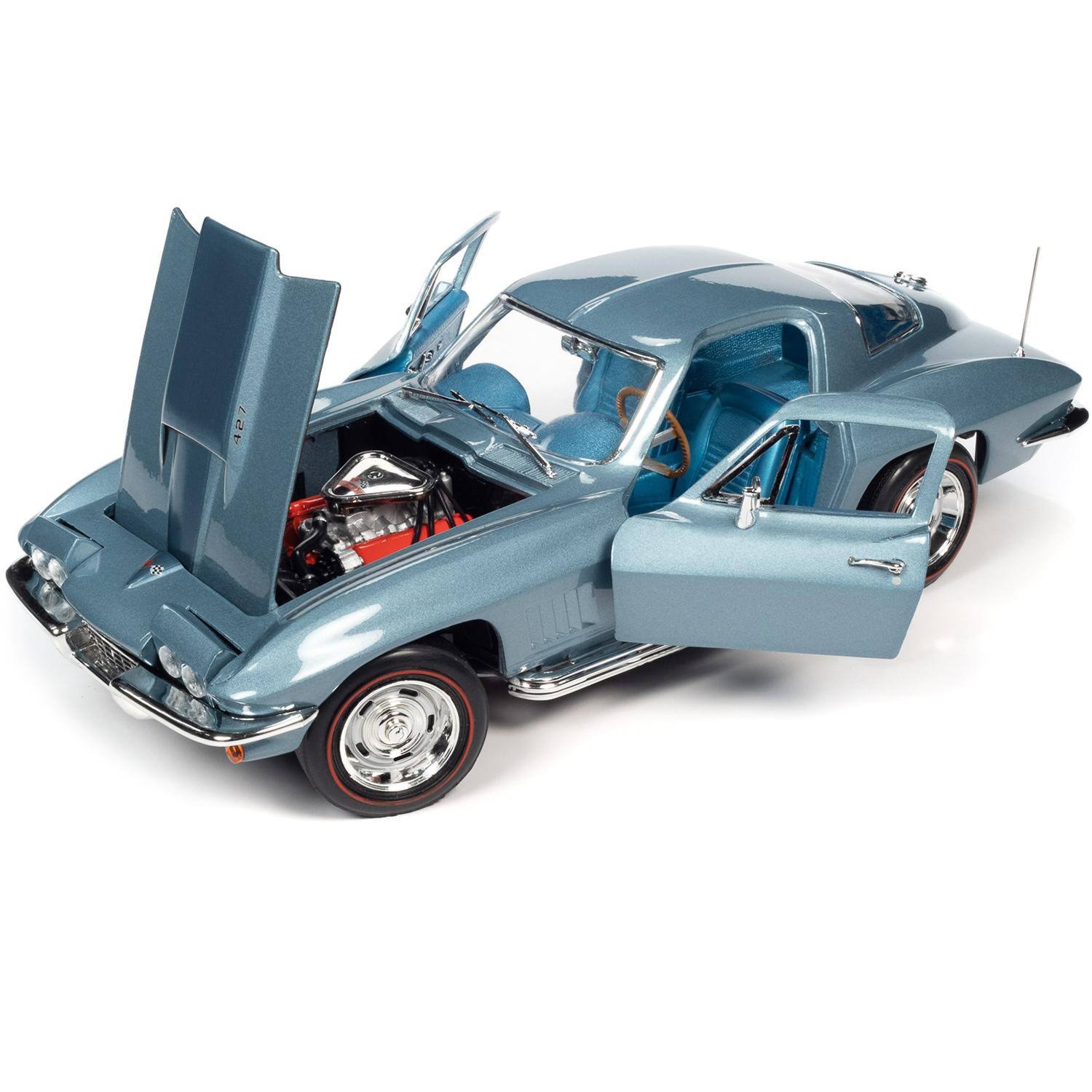 1967 Chevrolet Corvette 427 Hardtop Elkhart Blue Metallic with Blue Interior (MCACN) 1/18 Diecast Model Car by Autoworld