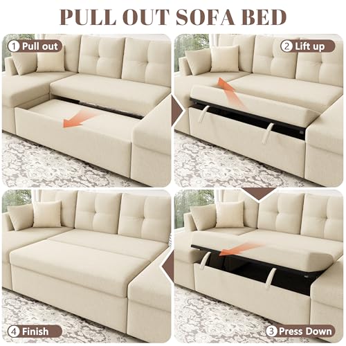 Oversized Sleeper Sofa Couch, 110 inch 2 in 1 Pullout Couch Bed with Double Storage Chaise