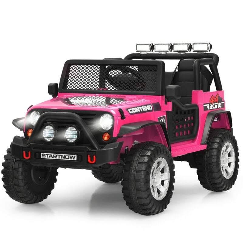 Costway 12V Kids Remote Control Electric Ride on Truck Car with Lights and Music -Pink