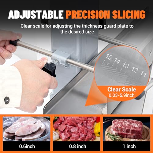 Commercial Electric Meat Saw, 750W Bone Saw For Butchering,110V Meat Bandsaw, Bone Cutting Machine with 2 Saw Blades,0.39-4.3 Cutting Thickness