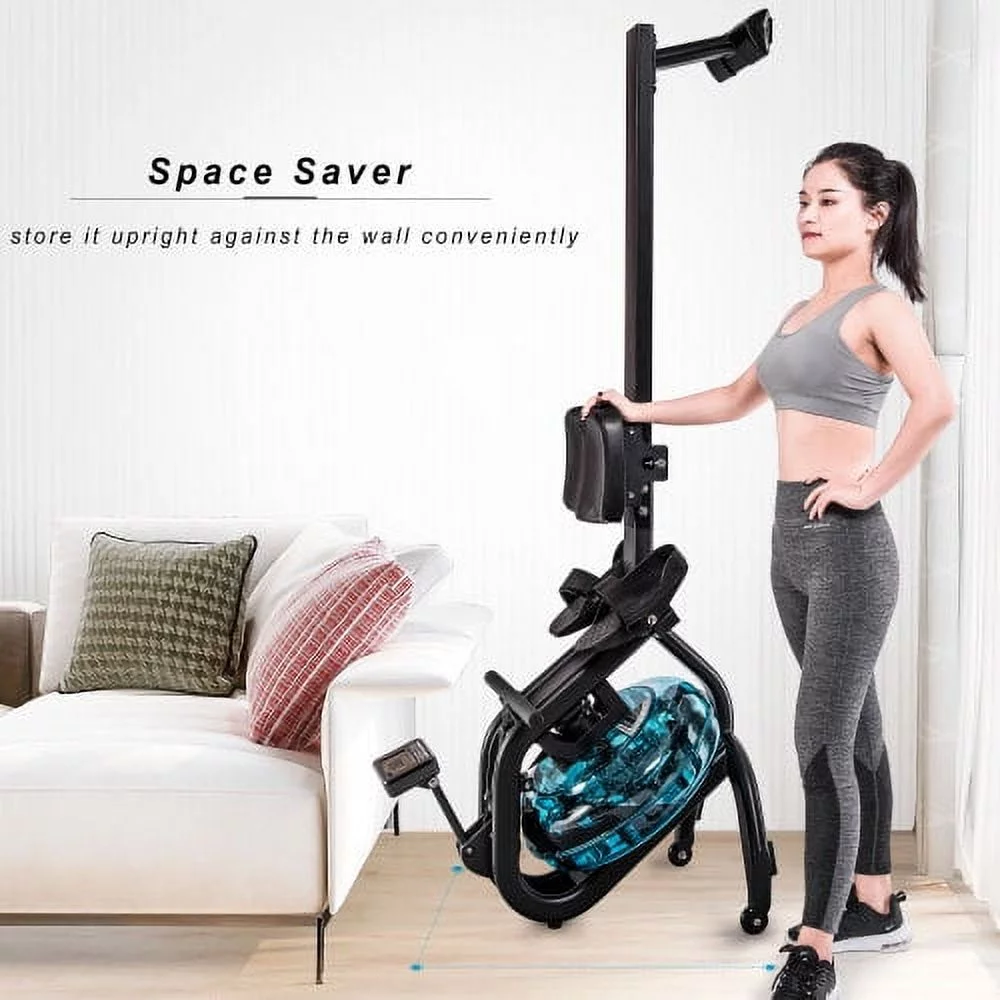 Water Rowing Machine Rower with LCD Monitor, Exercise Workout Water Rower for Home Use