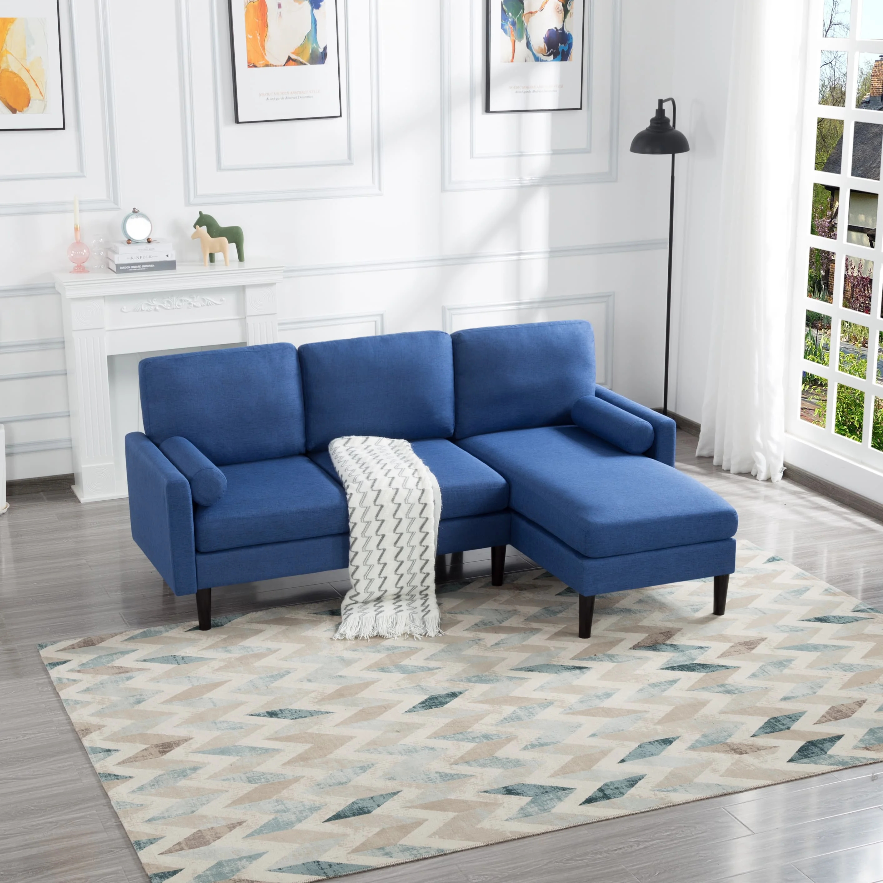 BSHTI 72 inch L-Shape Sectional Sofa, Left Hand Facing Couch with Two Pillows, Reversible Sectional Sofa Couch for Small Space(Navy Blue)