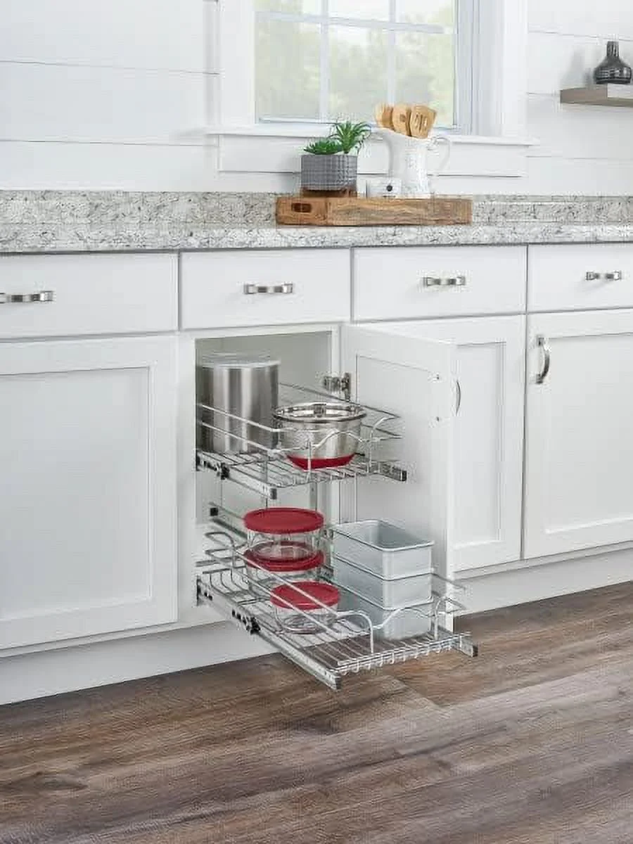ZFGSUIJN 2-Tier Kitchen Cabinet Pull Out  and Drawer Organizer Slide Out Pantry  Basket in Multiple Sizes  12 x 18 In  5WB2-1218CR-1