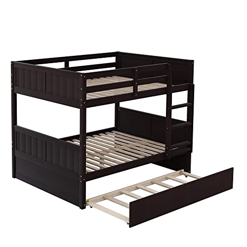 SOFTSEA Twin Over Full Bunk Bed with Slide, Solid Wood Bunk Beds with Stairs for Kids