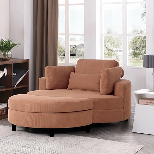 51.5-Inch Oversized Swivel Accent Barrel Chair with Storage Ottoman ,Button Decor and 4 Pillows