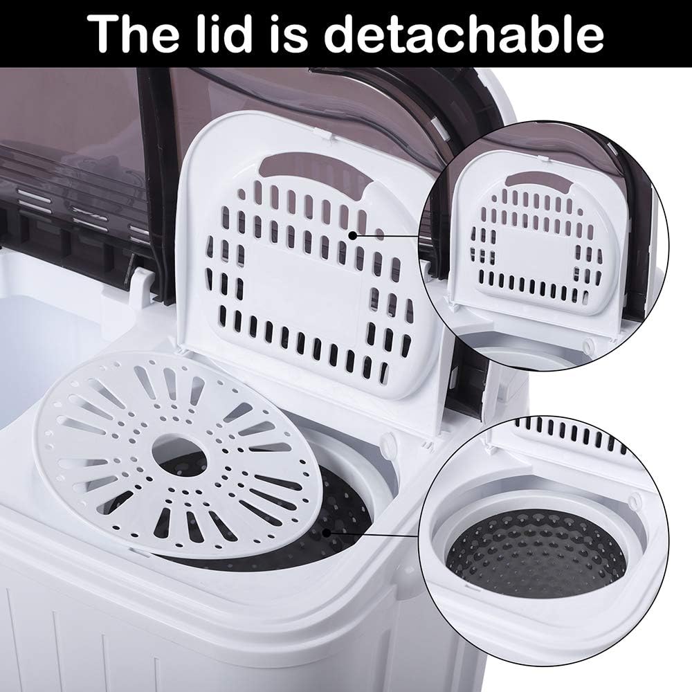 Portable Mini Twin Tub Washing Machine, Laundry Machine with Drain Pump, Semi-automatic 7.7lbs Washer 6.6lbs Spinner Combo for Dorms, Apartments, RVs