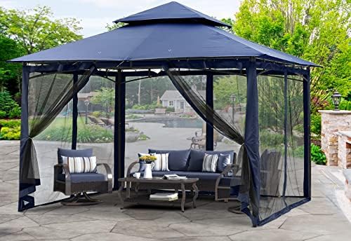 MASTERCANOPY Outdoor Garden Gazebo for Patios with Stable Steel Frame and Netting Walls (11x11,Dark Gray)