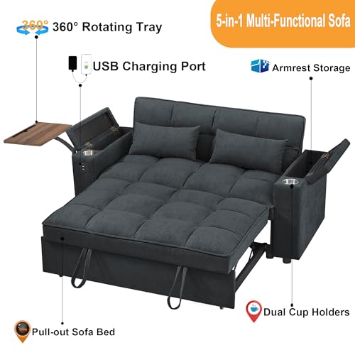 68.11" Corduroy Sleeper Chair Bed with USB Port, Cup Holders & Side Storage Pockets – 3-in-1 Foldable Sofa Bed for Guest Room, Living Room – White