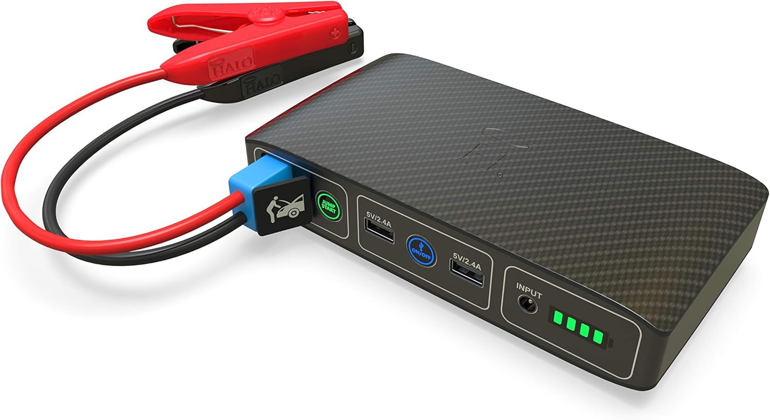 HALO Bolt Portable Car Jump Starter 57720 MWH Car Battery Jump Starter with 2 USB Ports To Charge Devices, Portable Car Charger - Matte Black