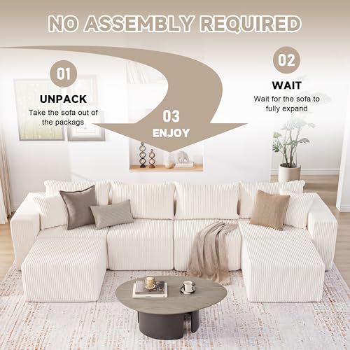 107.4" Cloud Couch Sectional, Modular Sofa with Deep Seat, Plush Corduroy L Shaped Boneless Couch, Convertible Sectional Couches for Living Room