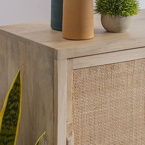 Powell Natural Rattan and Gold Base 2 Danika, Two Drawer Cabinet, Beige