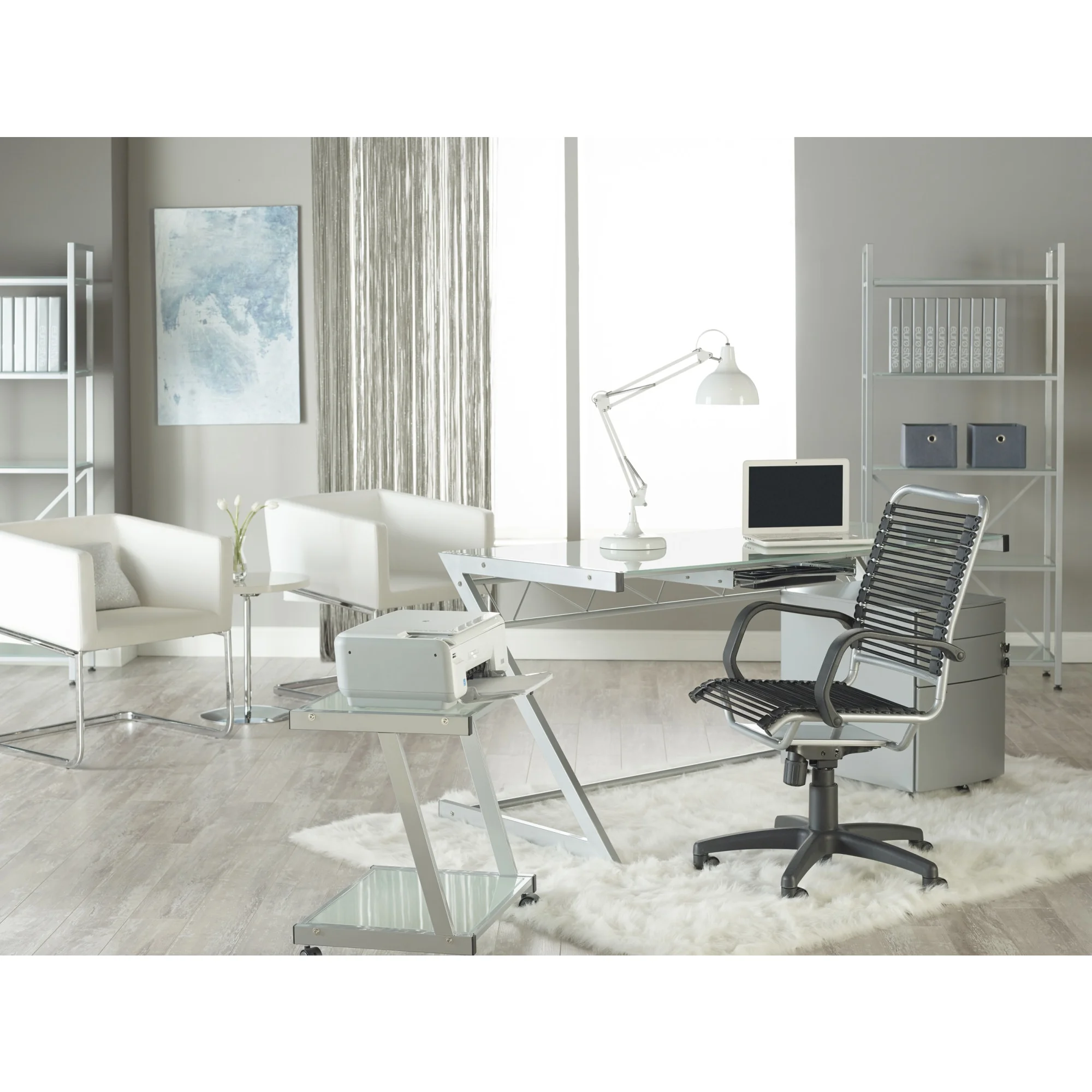 Euro Style Bungie High Back Office Chair with Fixed Arm
