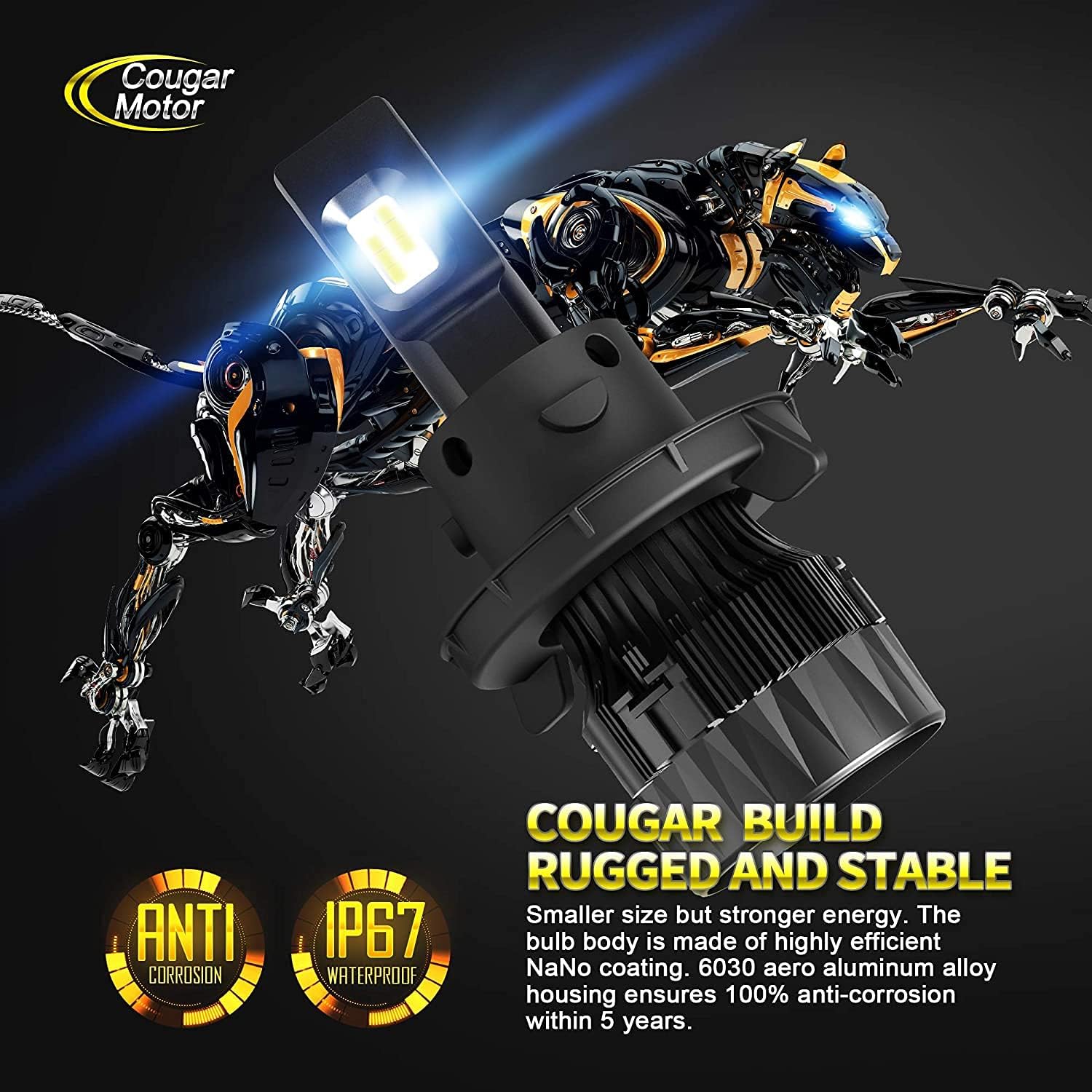 Cougar Motor X-Small H13 LED Bulb, 12000LM 6500K (9008) All-in-One Conversion Kit - Cool White , 360°Adjustable Beam