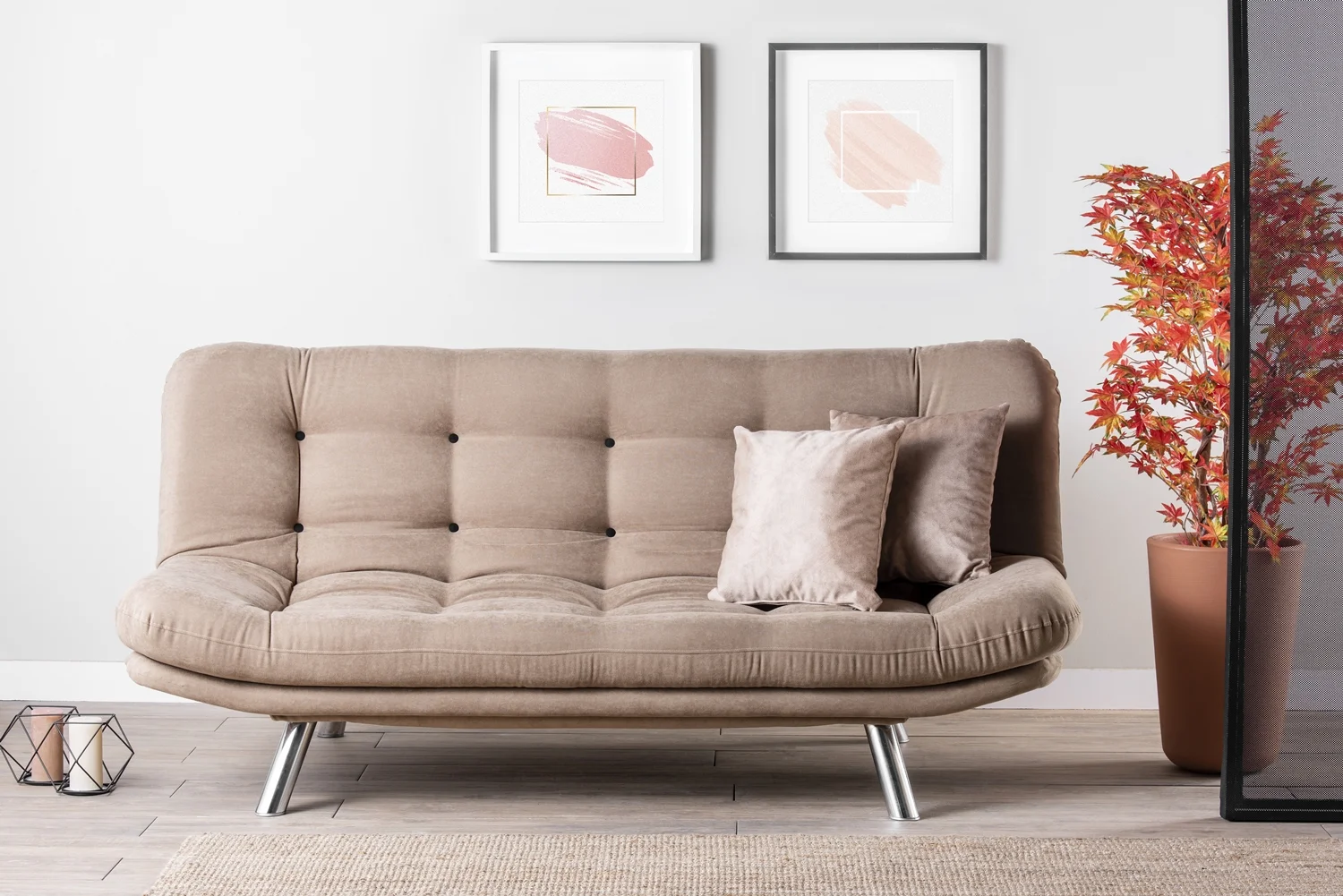Marmaris Soft Cushion Seat Armless Futon Sofa, Easy to Assemble Sleeper sofa, Vizon