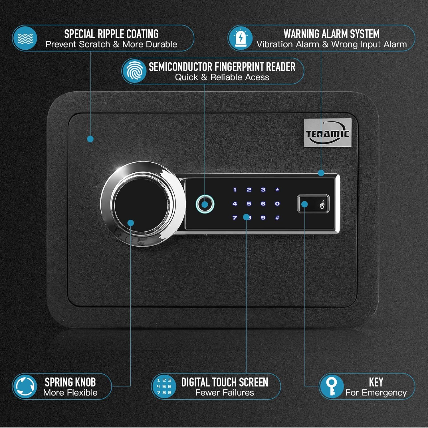 Tenamic Biometric Fingerprint Safe Box 0.85 Cubic Feet Electronic Touch Screen Keypad Security Box with Induction Light and Leather