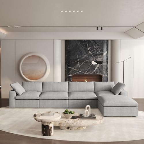 160.6" Cloud Couch Modular Sectional Sofa for Livingroom,Oversized Convertible Sofa with Storage Ottomans,6 Seat Wide Couches
