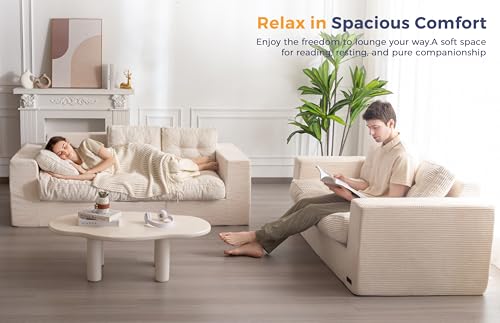 MAXYOYO 3 Seater Couch for Living Room, Boneless Couch with Tufted Cushion & Backrest, Upholstered Floor Sofa with Armrests, Sofa in A Box