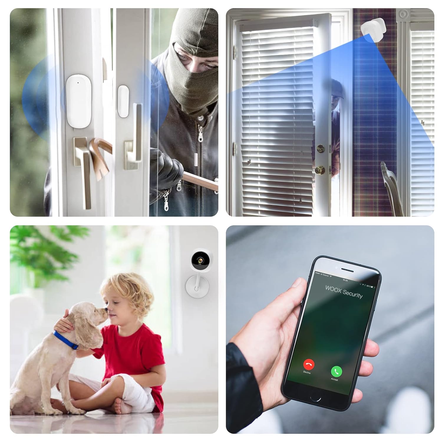 VENZ DIY Wireless Home Security System,4 Pieces-Kit(Door Window Sensor,WiFi Indoor Camera,Smart Hub