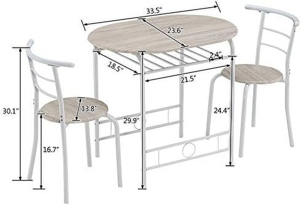TJUNBOLIFE Compact Dining Table Set for 2  Breakfast Nook Kitchen  Dining Room Set with  Rack for Small Space (Oak and White)
