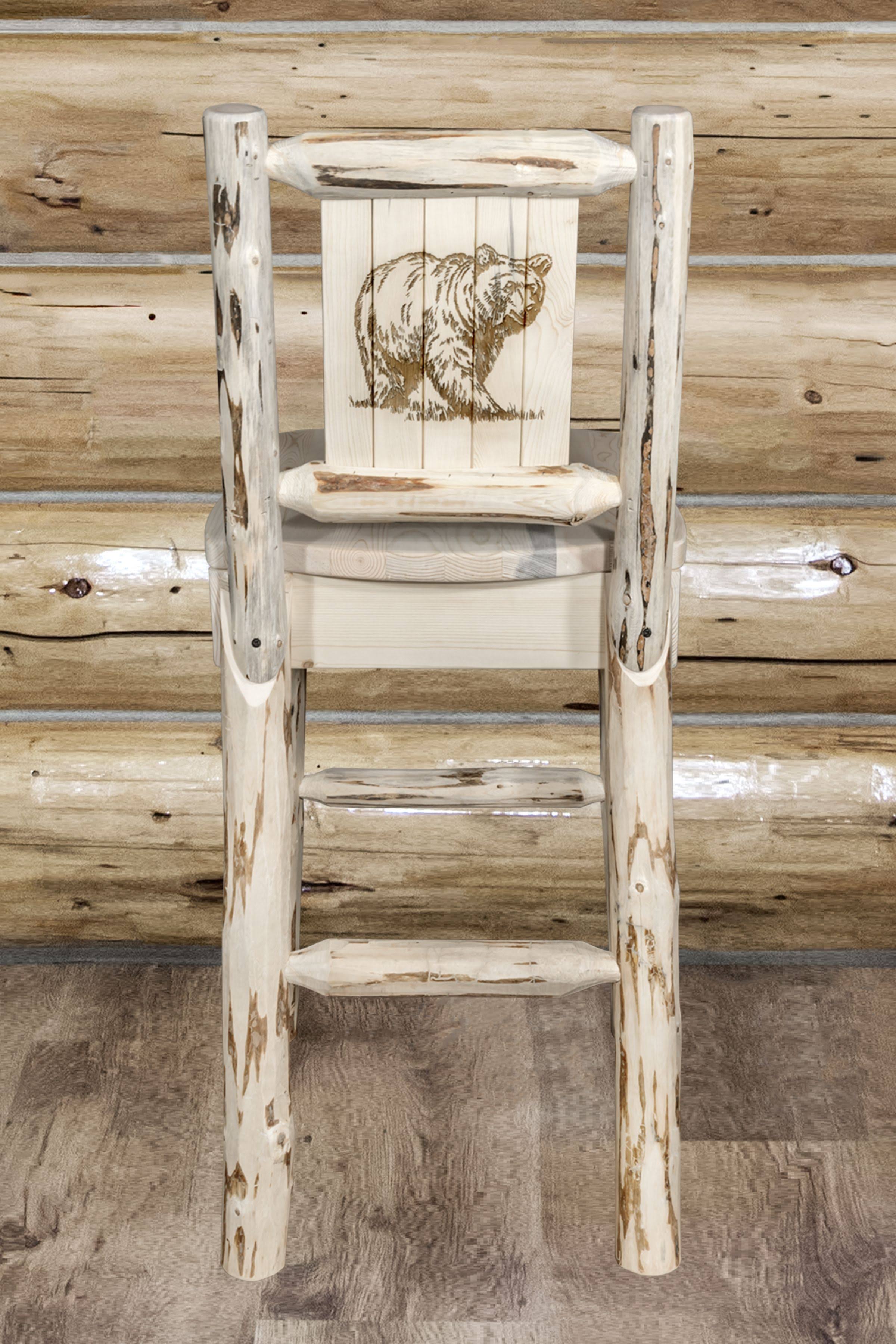 Montana Woodworks MWBSWNRV24LZBEAR Counter Height Back Barstool with Laser Engraved Bear Design Clear Lacquer Finish