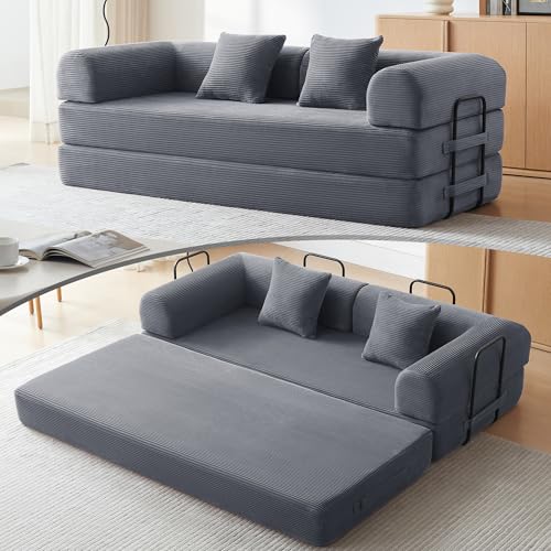 Convertible Sleeper Sofa Bed with Cylindrical Pillow, Comfy Foldable Sofa Bed Compressed Sofa in Box