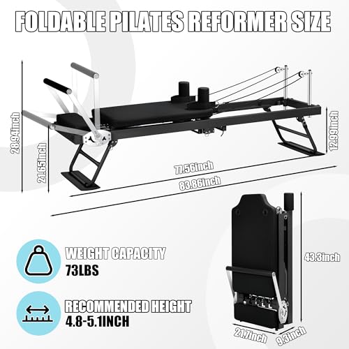 Pilates Reformer Machine for Home Workout, 78" Foldable Pilates Equipment with Dual Resistance& Springs and Cords