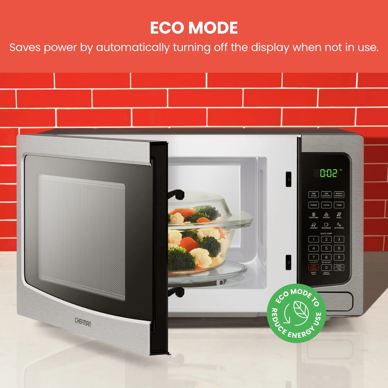 Chefman Countertop Microwave Oven 1.1 Cu. Ft. Digital Stainless Steel Microwave, 1000W