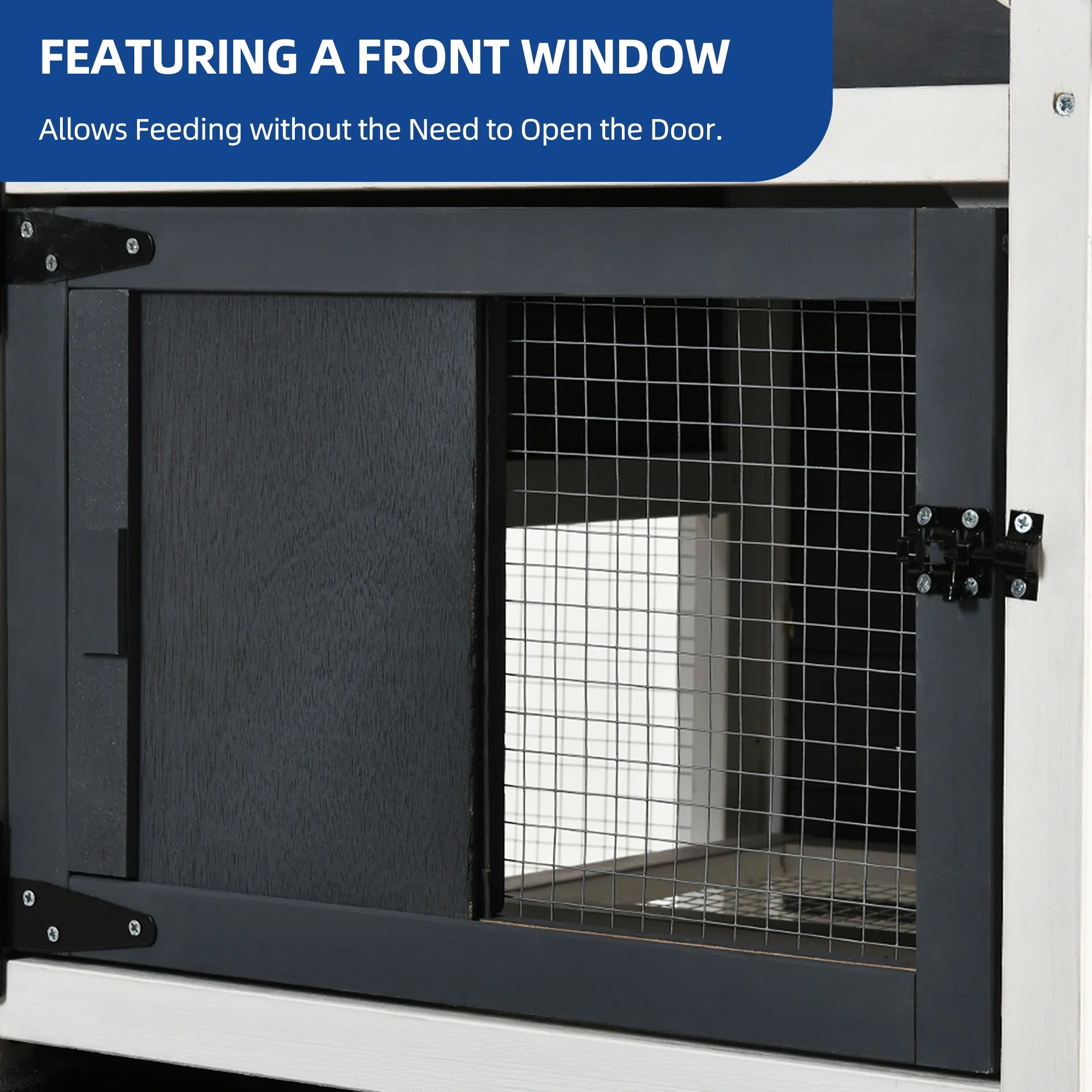 Dextrus Wooden Rabbit Hutch Bunny Cage Guinea Pig House with Waterproof Roof, PVC Mat, Pull-Out Tray - Black - Curated Treasures Market