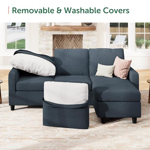 HONBAY Convertible Sectional Sofa, L Shaped Couch with Reversible Chaise for Small Space, Black