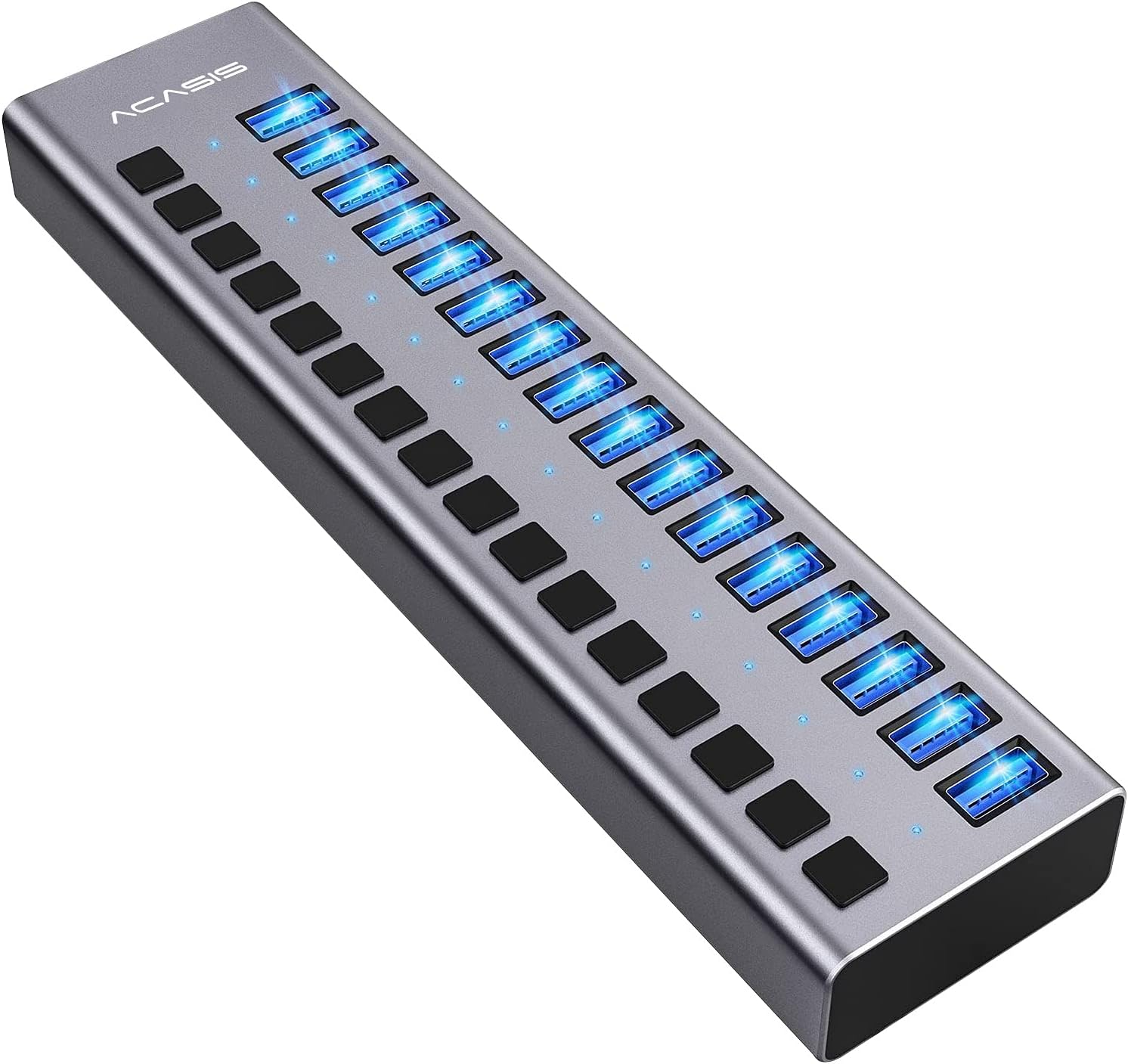 ACASIS Powered USB Hub 16 Ports USB 3.0 Data Hub with Individual On/Off Switches and 12V7.5A 90W Power Adapter USB Hub 3.0 Splitter for Laptop, PC