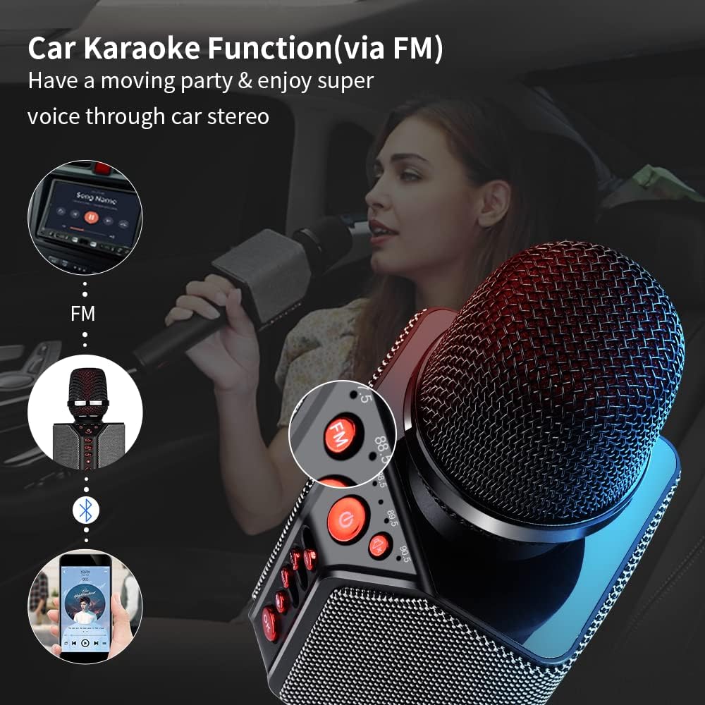 Karaoke Microphone for Adults,Portable Handheld Karaoke Mic Speaker,Wireless Bluetooth MIC Sys,Surround Stereo Lossless Sound,Voice Changer,8H Singing