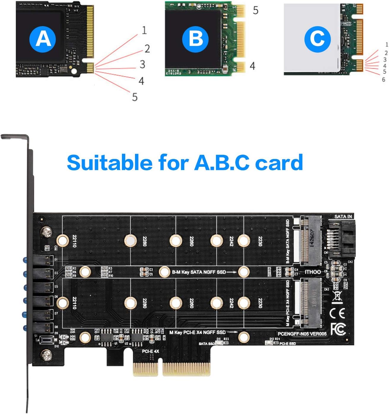 MZHOU M.2 SSD to PCIe 3.0 X4 Adapter Card for M.2 SSD (m Key) and SATA (b Key) 22110 2280 2260 2242 2230 to PCI-e 3.0 x 4 Host Controller Expansion